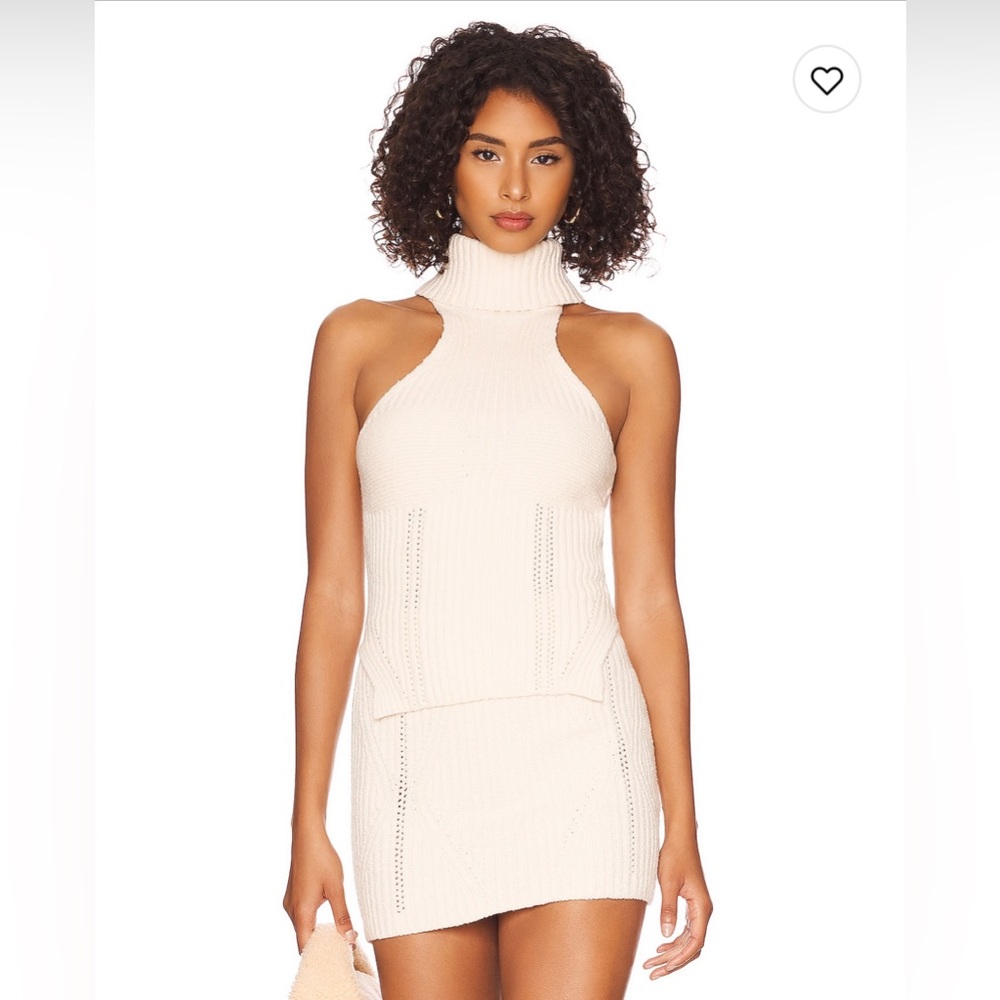 NBD Arlo Sleeveless Turtleneck and Mini Skirt with Pointelle set